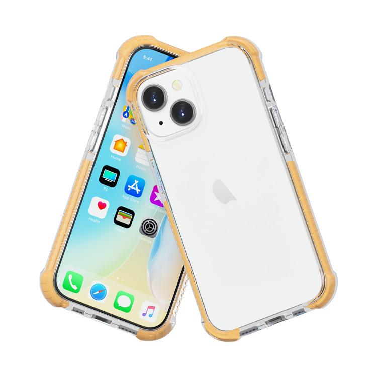 Funda híbrida de acrílico TPU a prueba de golpes con cuatro esquinas para iPhone 15 Plus (dorada)