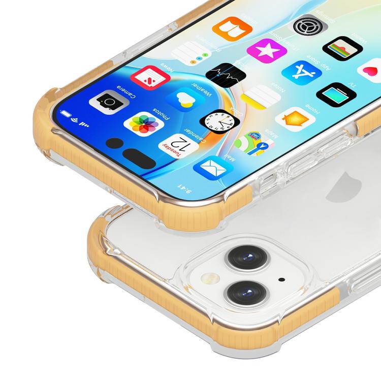 Funda híbrida de acrílico TPU a prueba de golpes con cuatro esquinas para iPhone 15 Plus (dorada)