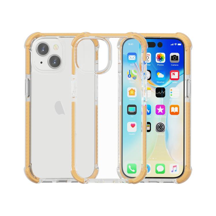 Funda híbrida de acrílico TPU a prueba de golpes con cuatro esquinas para iPhone 15 (dorada)