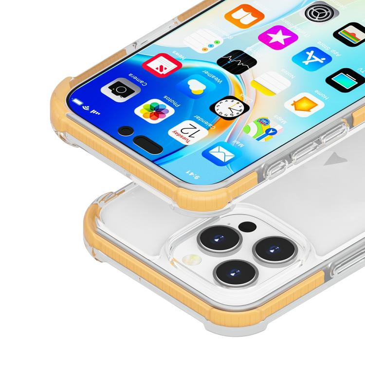 Funda híbrida de TPU y acrílico con cuatro esquinas a prueba de golpes para iPhone 16 Pro Max (dorada)