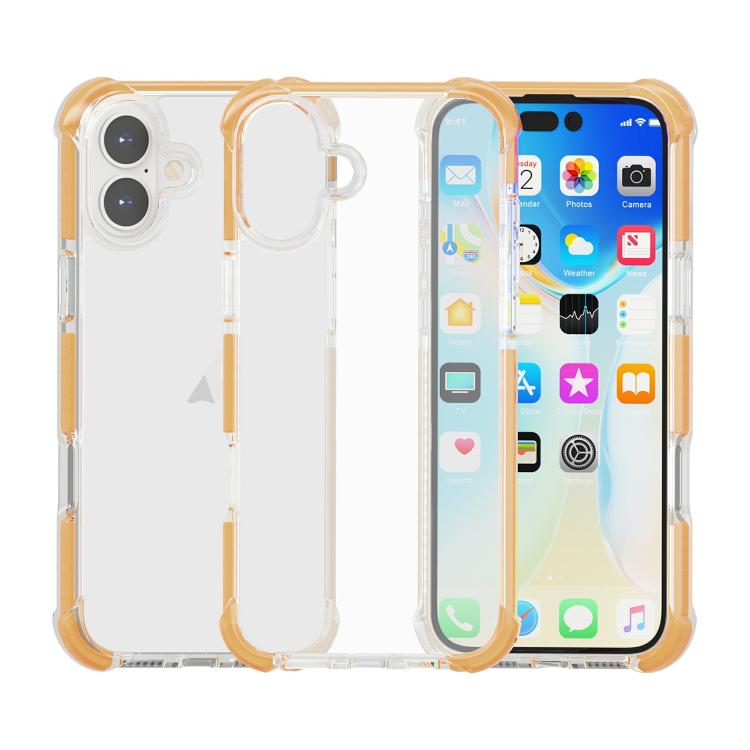 Funda híbrida de acrílico TPU a prueba de golpes con cuatro esquinas para iPhone 16 Plus (dorada)