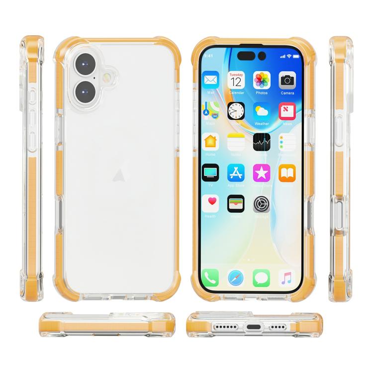 Funda híbrida de acrílico TPU a prueba de golpes con cuatro esquinas para iPhone 16 (dorada)