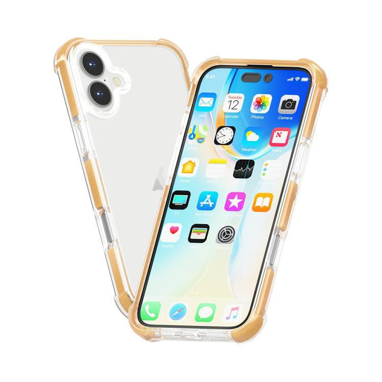 Funda híbrida de acrílico TPU a prueba de golpes con cuatro esquinas para iPhone 16 (dorada)