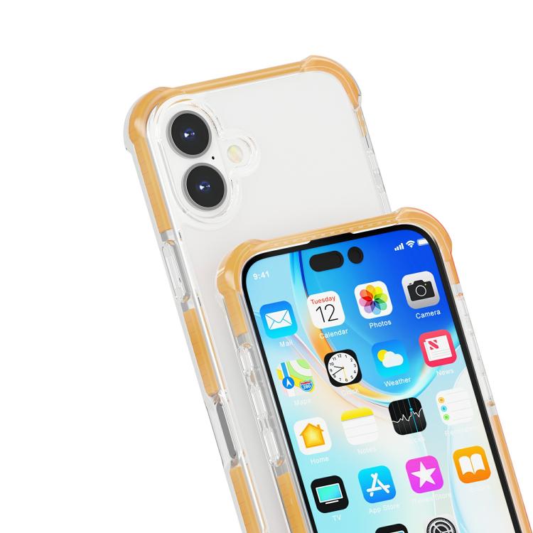 Funda híbrida de acrílico TPU a prueba de golpes con cuatro esquinas para iPhone 16 (dorada)