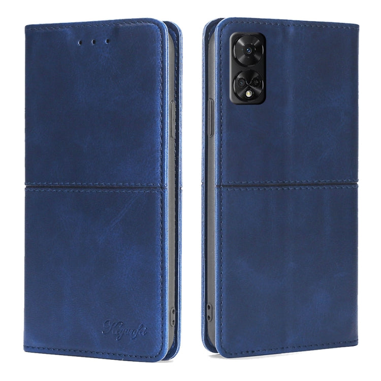 Funda de Cuero Magnética Textura de Vaca para TCL 50 5G (Azul)