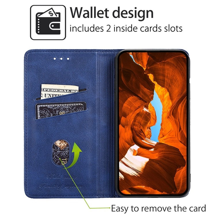 Funda de Cuero Magnética Textura de Vaca para TCL 50 5G (Azul)