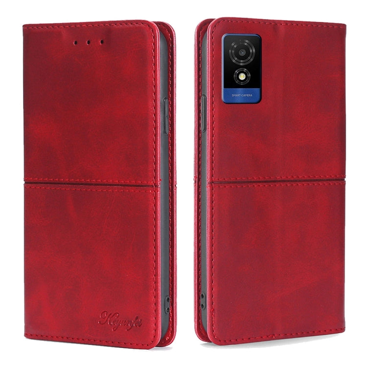 Funda de Cuero Magnética Textura de Vaca TCL 501 4G (Rojo)