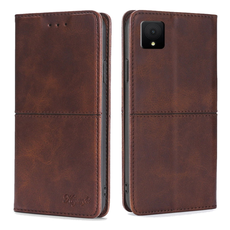 Funda de Cuero Magnética Textura de Vaca para TCL 502 (Marrón Oscuro)