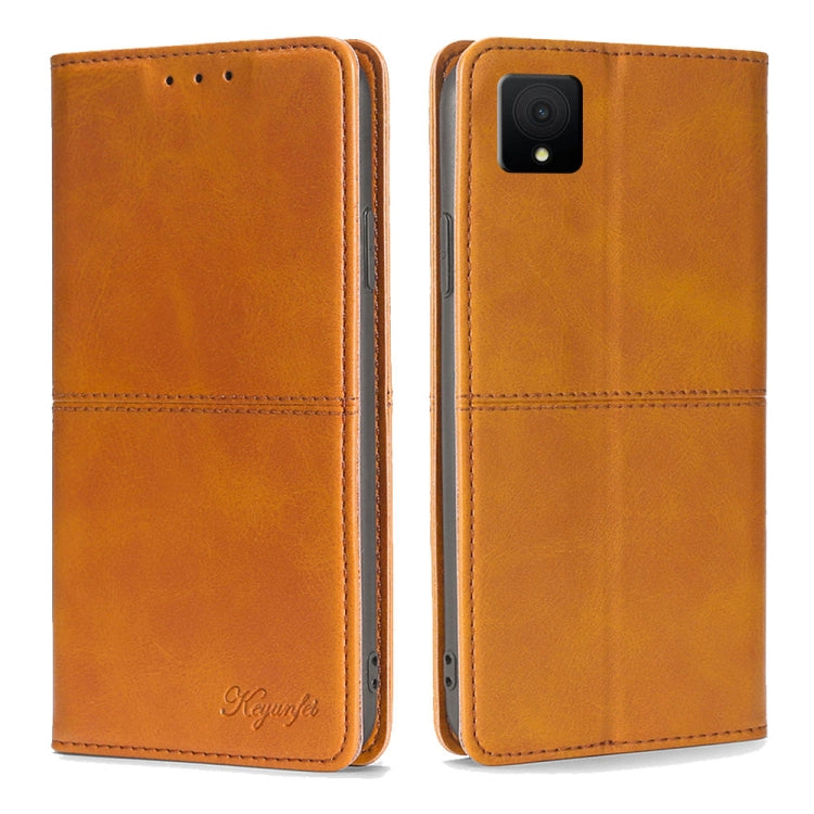 Funda de Cuero Magnética con Textura de Vaca para Teléfono TCL 502 (Marrón Claro)
