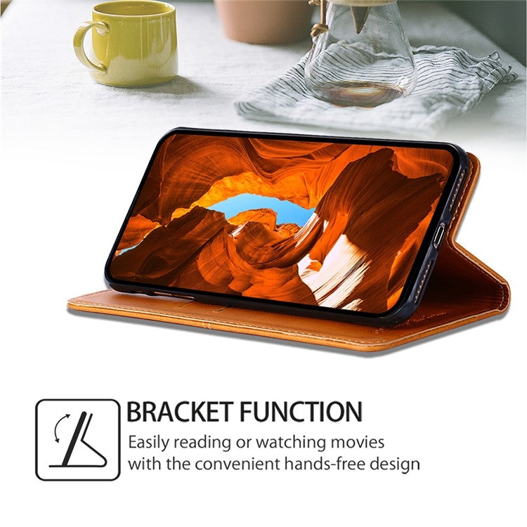 Funda de Cuero Magnética con Textura de Vaca para Teléfono TCL 502 (Marrón Claro)
