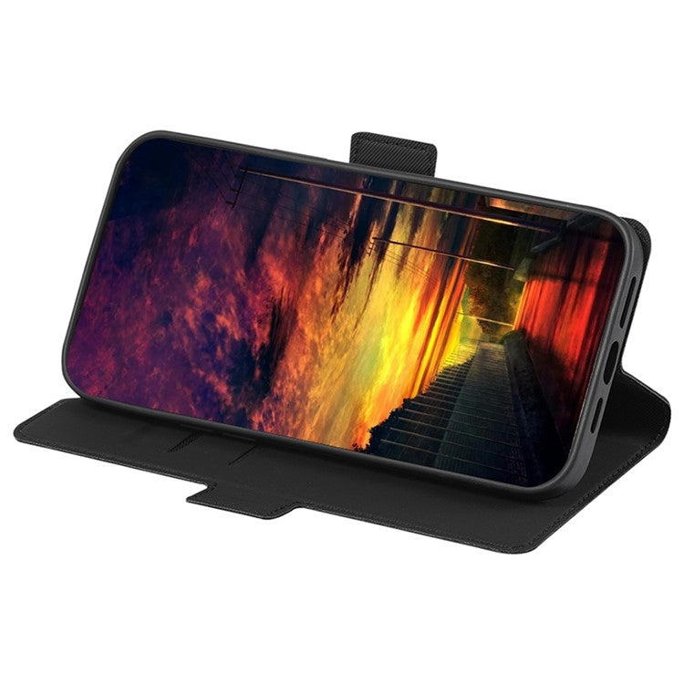 Funda de Cuero con Botones Laterales y Textura de Sarga para Tecno Camon 30 Premier 5G (Negro)