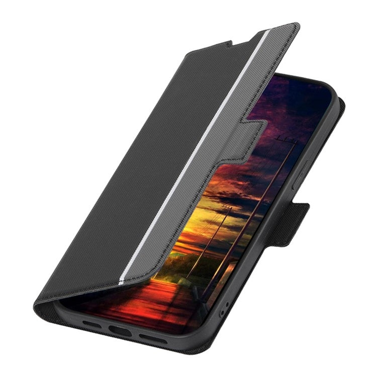 Funda de Cuero con Botones Laterales y Textura de Sarga para Tecno Camon 30 Premier 5G (Negro)