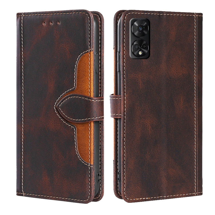 Funda de Cuero con Hebilla Magnética para Teléfono TCL 50 5G (Marrón)