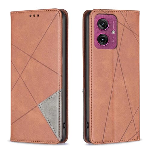 Funda Cuero Magnética Motorola Moto G55 Textura Rombos (Marrón)