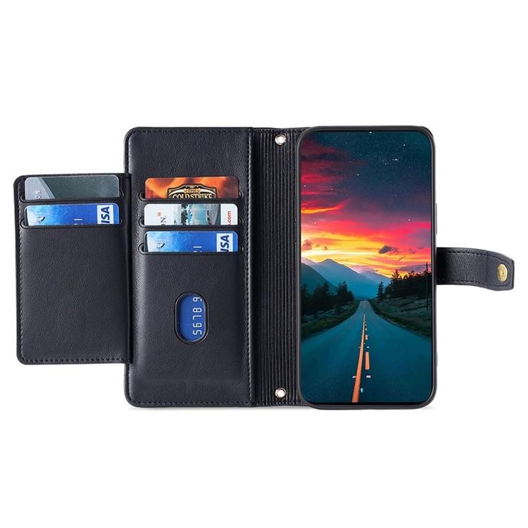 Funda de Cuero Tipo Cartera con Cremallera y Textura de Oveja para Realme 14 Pro 5G (Negro)