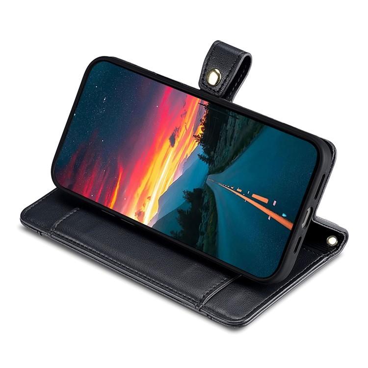 Funda de Cuero Tipo Cartera con Cremallera y Textura de Oveja para Realme 14 Pro 5G (Negro)