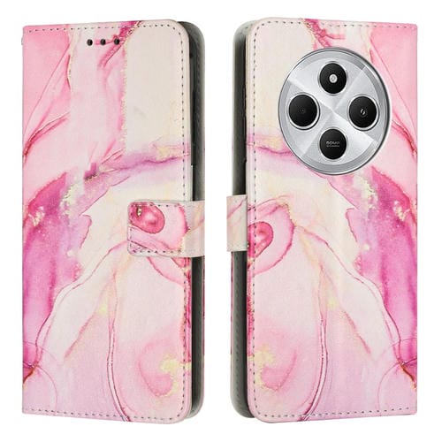 Funda de Cuero con Patrón de Mármol Pintado para Redmi 14C 4G / A3 Pro (Oro Rosa)