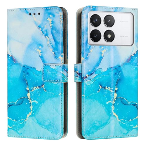 Funda de Cuero para Teléfono con Patrón de Mármol Pintado para Redmi K70 Pro / K70 (Azul y Verde)