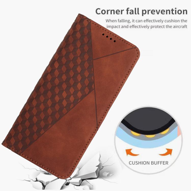Funda de Cuero Magnética con Textura de Diamante para Realme 14 Pro (Marrón)