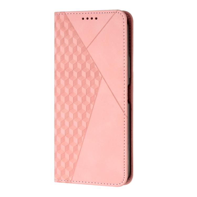 Funda de Cuero Magnética con Textura de Diamante para Realme 14 Pro (Oro Rosa)