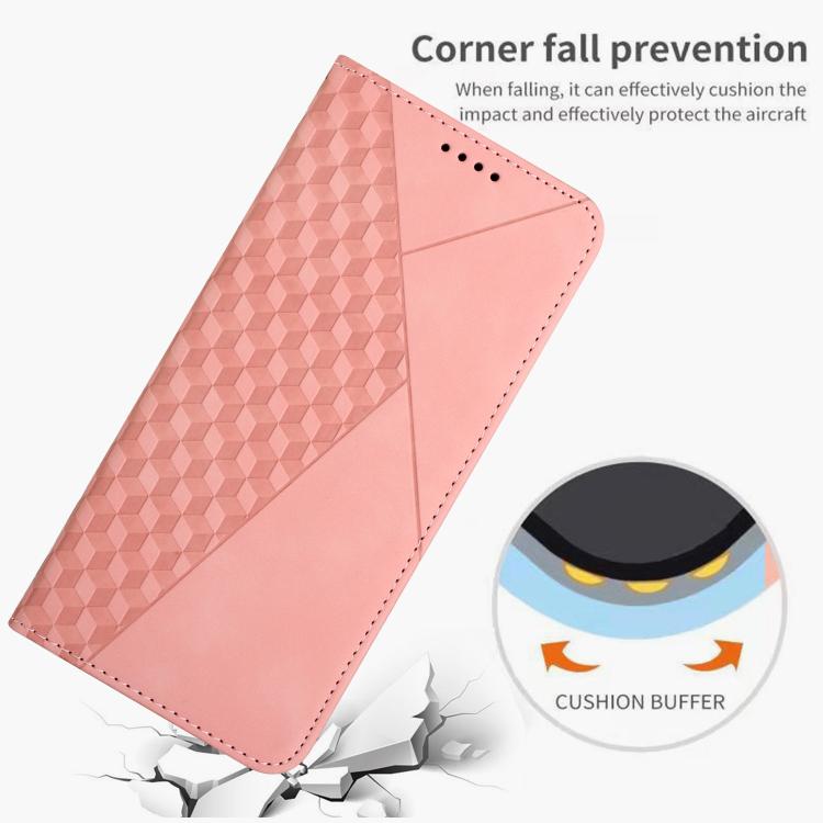 Funda de Cuero Magnética con Textura de Diamante para Realme 14 Pro (Oro Rosa)