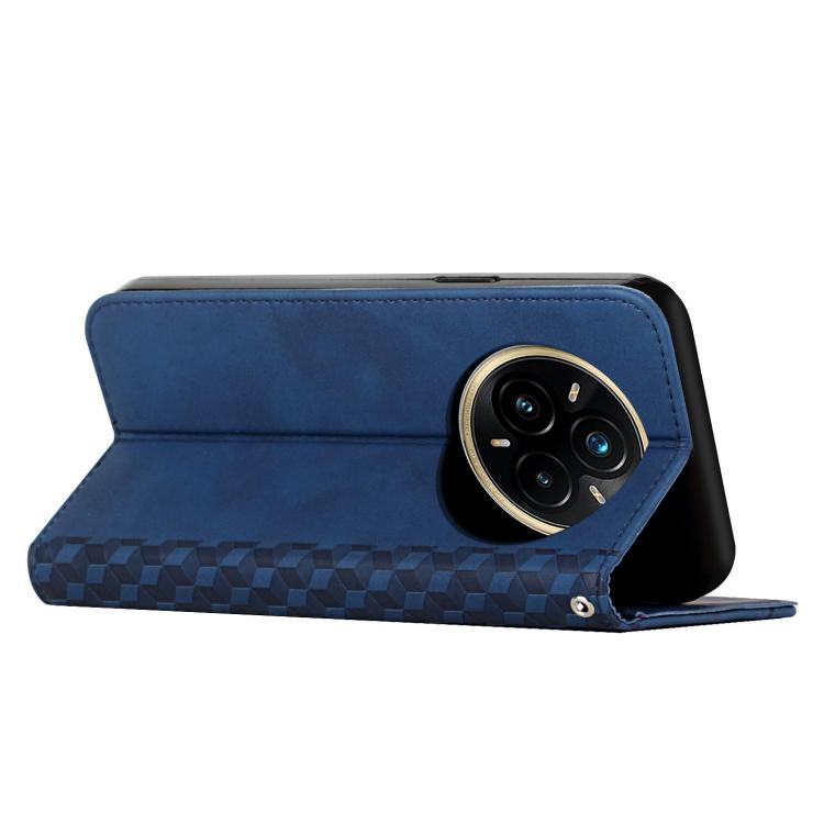 Funda de Cuero Magnética con Textura de Diamante para Realme 14 Pro+ (Azul)
