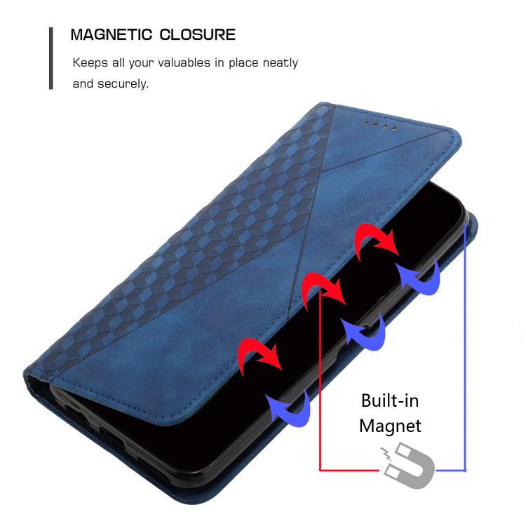 Funda de Cuero Magnética con Textura de Diamante para Realme 14 Pro+ (Azul)
