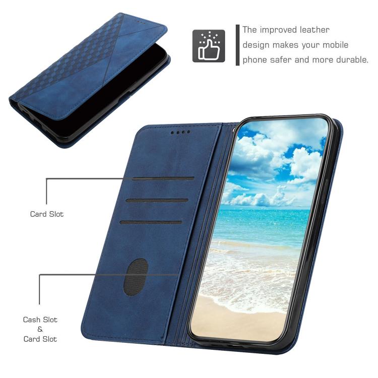 Funda de Cuero Magnética con Textura de Diamante para Realme 14 Pro+ (Azul)
