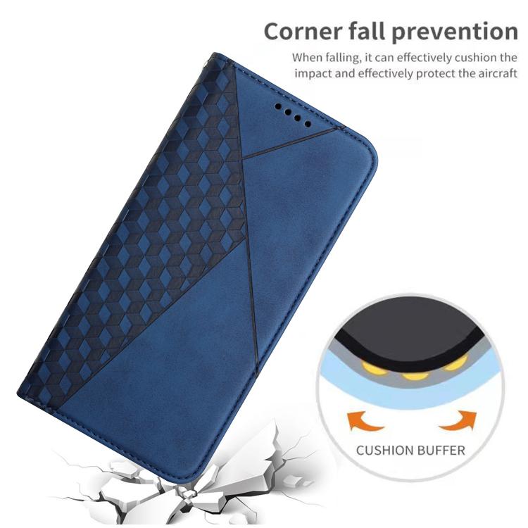 Funda de Cuero Magnética con Textura de Diamante para Realme 14 Pro+ (Azul)