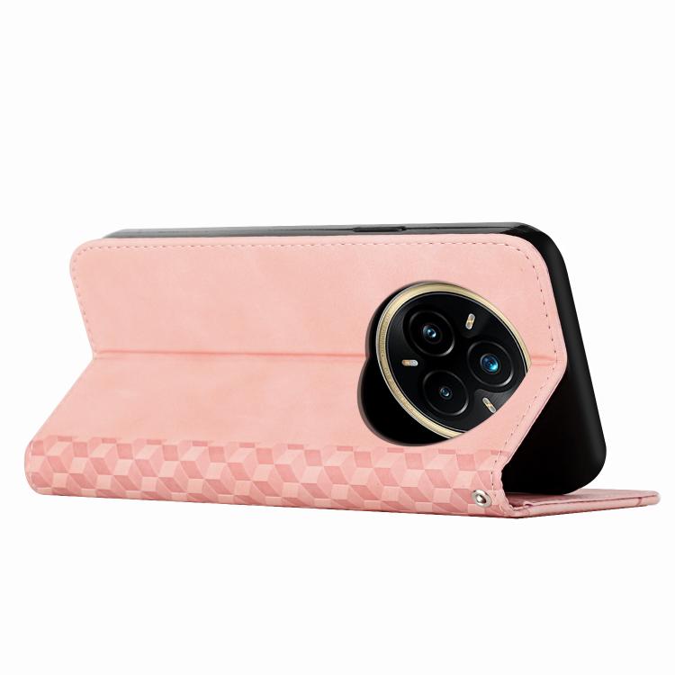 Funda de Cuero Magnética con Textura de Diamante para Realme 14 Pro+ (Oro Rosa)