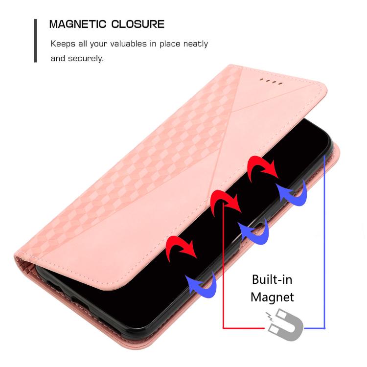 Funda de Cuero Magnética con Textura de Diamante para Realme 14 Pro+ (Oro Rosa)