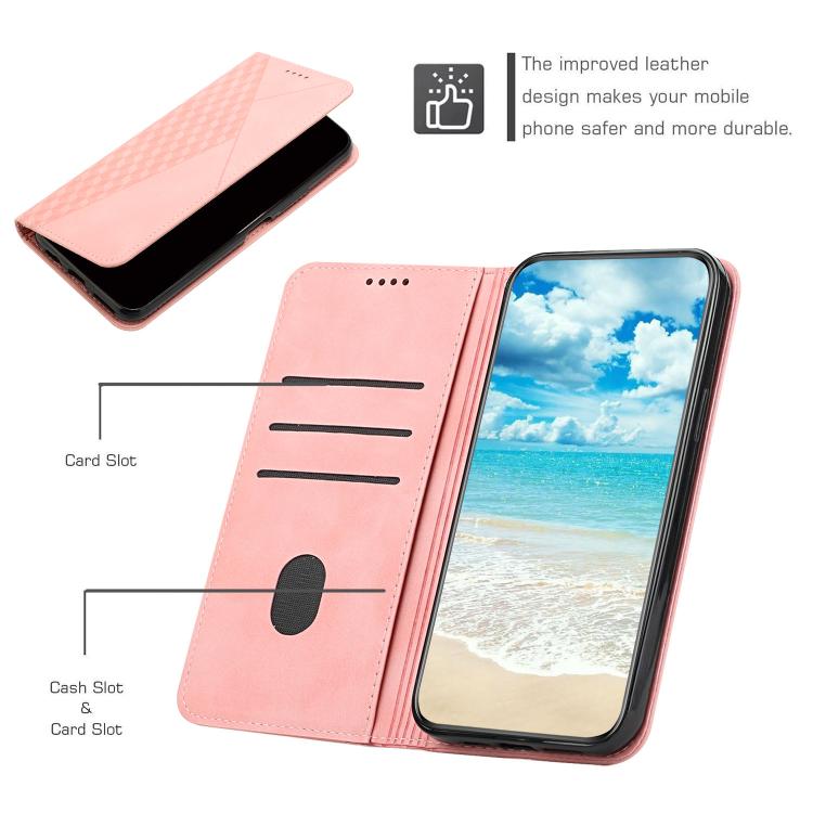 Funda de Cuero Magnética con Textura de Diamante para Realme 14 Pro+ (Oro Rosa)
