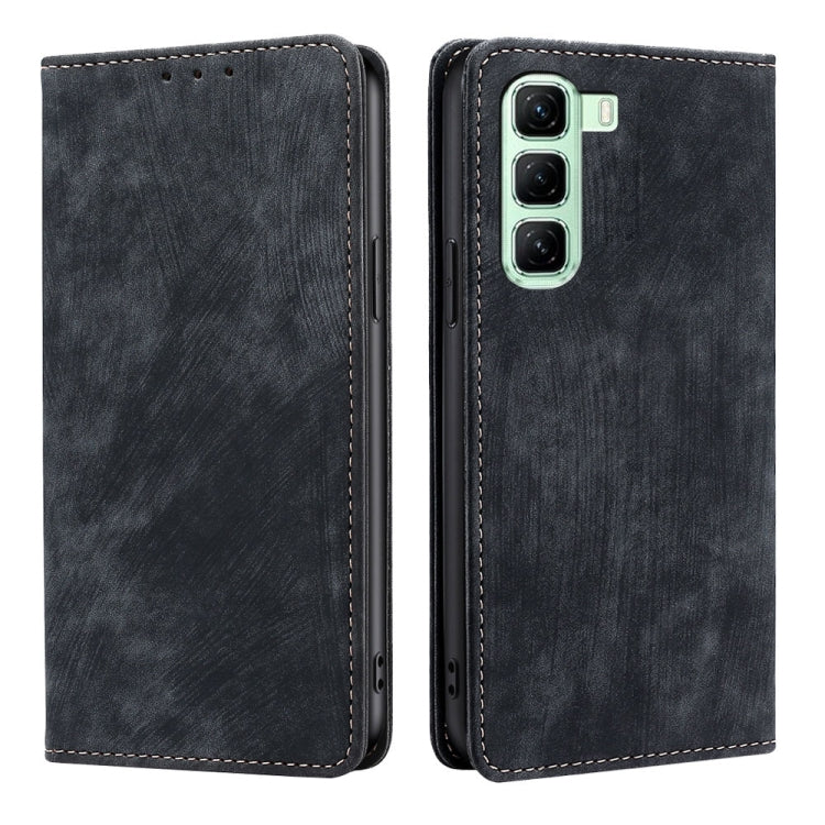 Funda de Cuero Magnética con Cepillo Antirrobo RFID para Infinix Hot 50 4G (Negro)