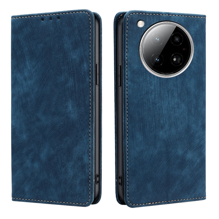 Funda de Cuero Magnética con Cepillo Antirrobo RFID para Infinix Zero 40 4G (Azul)