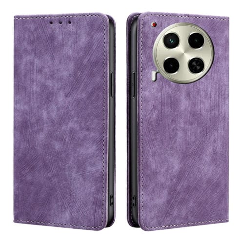Funda de Cuero Magnética Antirrobo Rfid para Tecno Camon 30 (Morado)