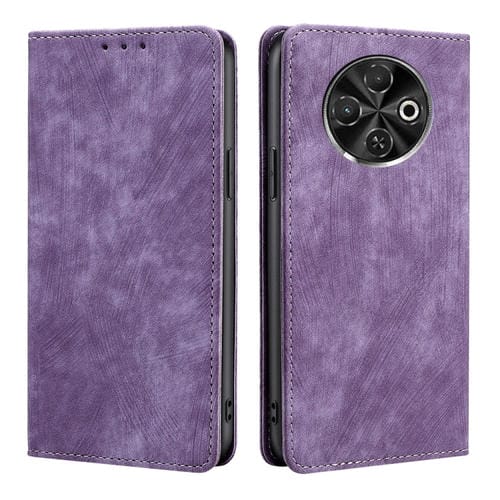 Funda de Cuero Magnética con Cepillo Antirrobo RFID para Tecno Spark 30C 4G (Morado)