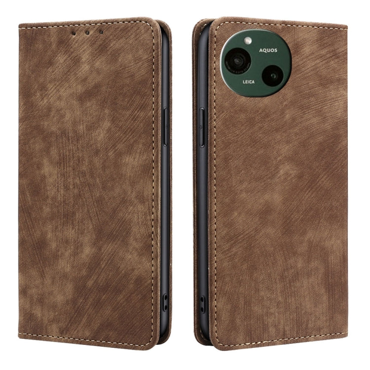 Funda de Cuero Magnética Sharp Aquos R9 con Cepillo Antirrobo RFID (Marrón)