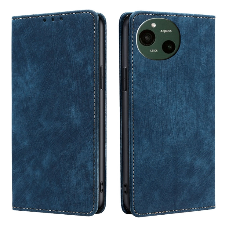 Funda de Cuero Magnética con Cepillo Antirrobo RFID para Sharp Aquos R9 (Azul)