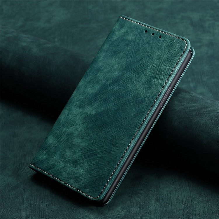 Funda de Cuero Magnética con Cepillo Antirrobo RFID para Sharp Aquos R9 (Verde)