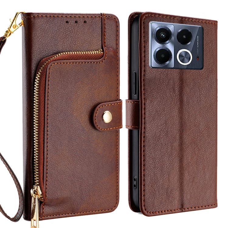 Funda de Cuero con Cremallera para Teléfono Infinix Note 40 5G (Marrón)