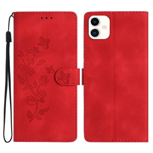 Funda para teléfono Samsung Galaxy A05 Cuero patrón Mariposa y Flor (Rojo)
