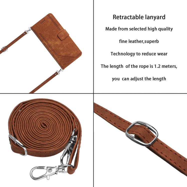 Funda de Cuero con Estampado de Rayas y Cordón para Realme 14 Pro (Marrón)