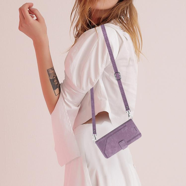 Funda de Cuero con Estampado de Rayas y Cordón para Realme 14 Pro+ (Morado)