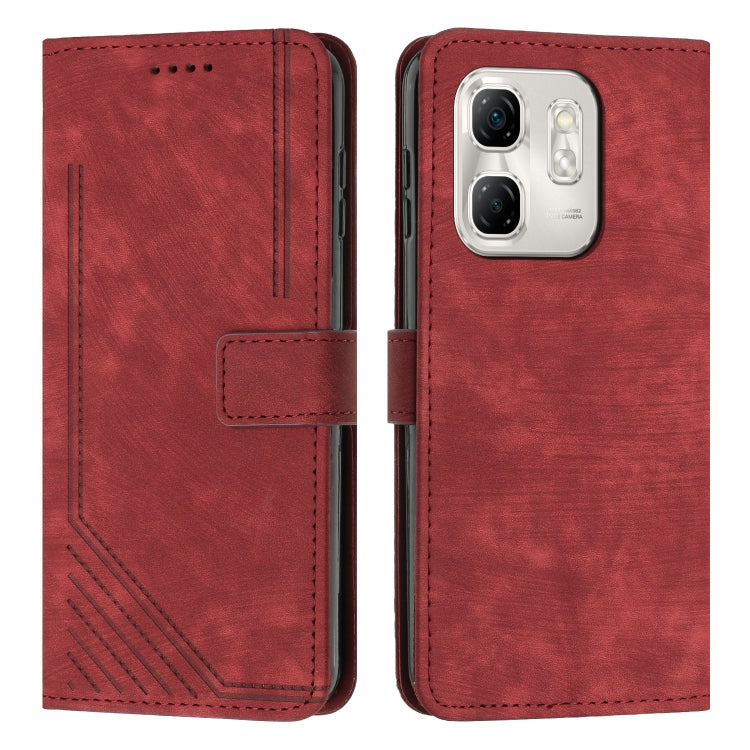Funda de Cuero para Infinix Hot 50I con Diseño de Rayas y Cordón (Rojo)