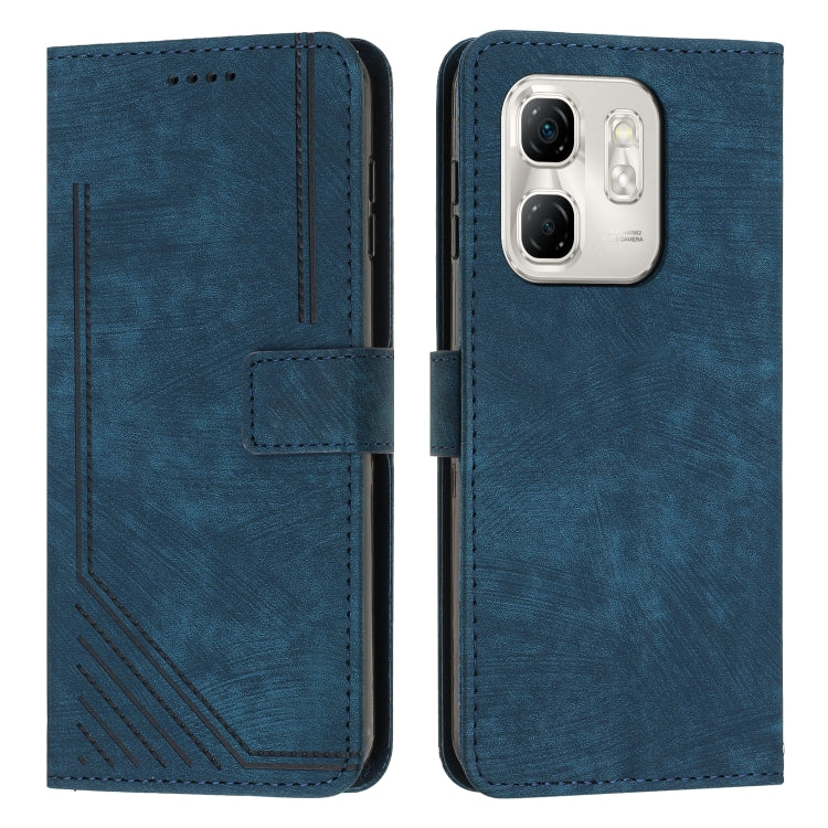 Funda de Cuero para Infinix Hot 50I con Diseño de Rayas y Cordón (Azul)