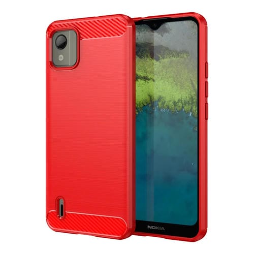Funda TPU Fibra de Carbono para Nokia C110 con Textura Cepillada (Rojo)