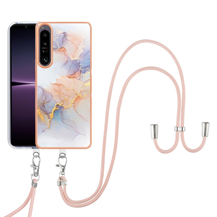 Funda TPU para Sony Xperia 1 IV con Galvanoplastia IMD y Cordón (Mármol Blanco)