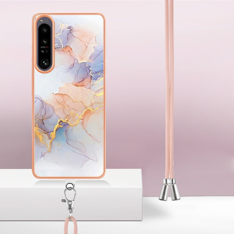 Funda TPU para Sony Xperia 1 IV con Galvanoplastia IMD y Cordón (Mármol Blanco)