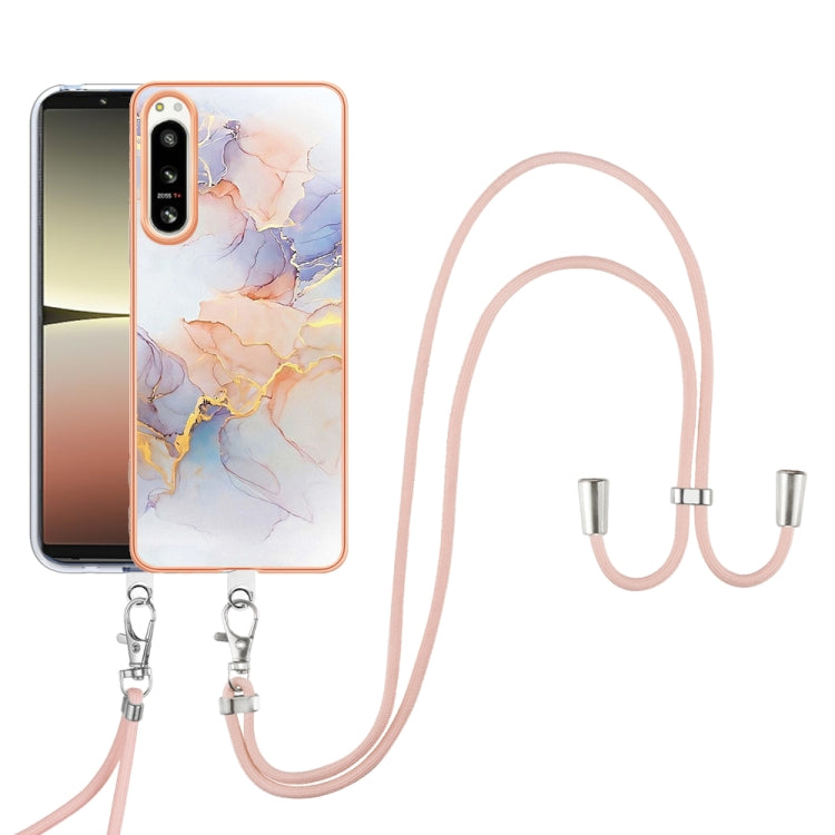Funda TPU Galvanoplastia IMD para Sony Xperia 5 IV con Cordón (Mármol Blanco)