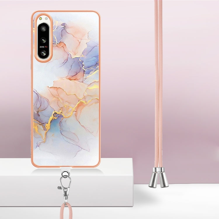 Funda TPU Galvanoplastia IMD para Sony Xperia 5 IV con Cordón (Mármol Blanco)